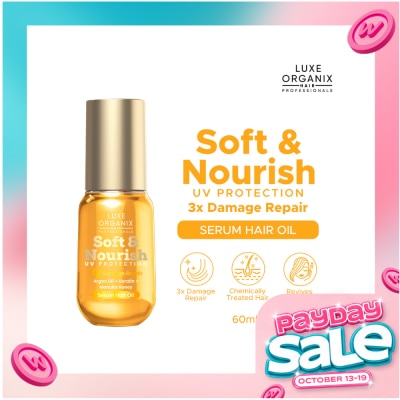 LUXE ORGANIX LUXE ORGANIX Soft & Nourish Serum Hair Oil Argan Oil + Keratin + Manuka Honey Damage Repair 60ml image