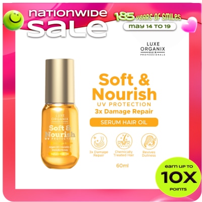LUXE ORGANIX - LUXE ORGANIX Soft & Nourish Serum Hair Oil Argan Oil + Keratin + Manuka Honey Damage Repair 60ml