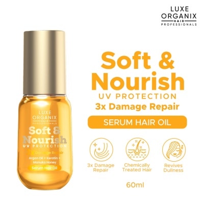 LUXE ORGANIX LUXE ORGANIX Soft & Nourish Serum Hair Oil Argan Oil + Keratin + Manuka Honey Damage Repair 60ml