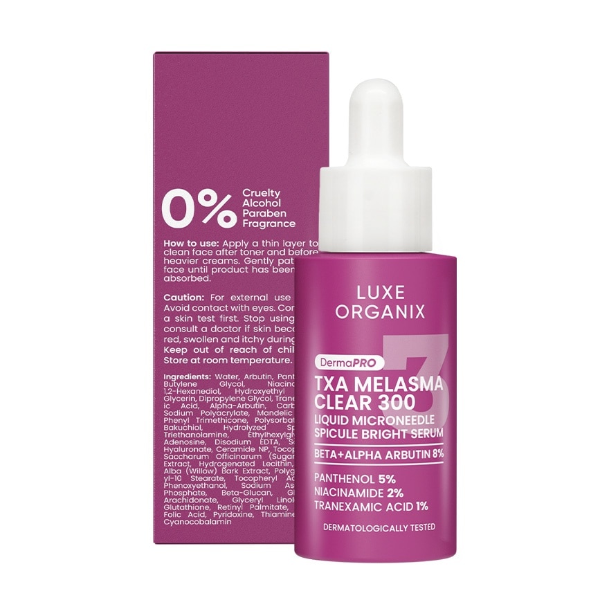 LUXE ORGANIX DermaPRO Melasma Clear 300 Liquid Microneedle Spicule Bright Serum 30ml