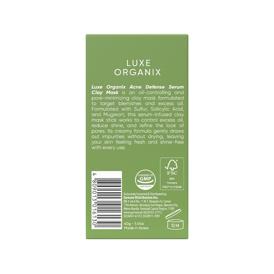 LUXE ORGANIX Acne Defense Mugwort Clay Mask 52g