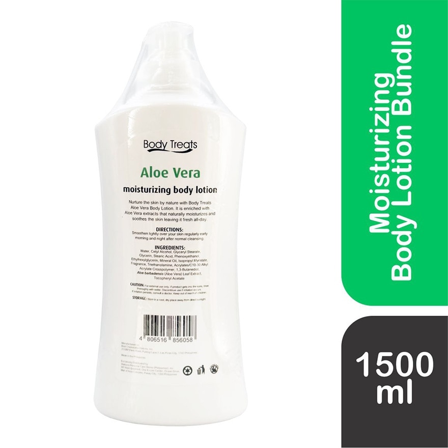 BODY TREATS Moisturizing Body Lotion Aloe Vera 750ml Bundle
