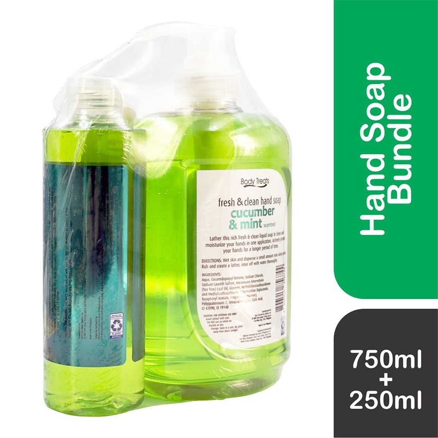 BODY TREATS Fresh & Clean Hand Soap Cucumber Mint 750ml + 250ml Bundle image