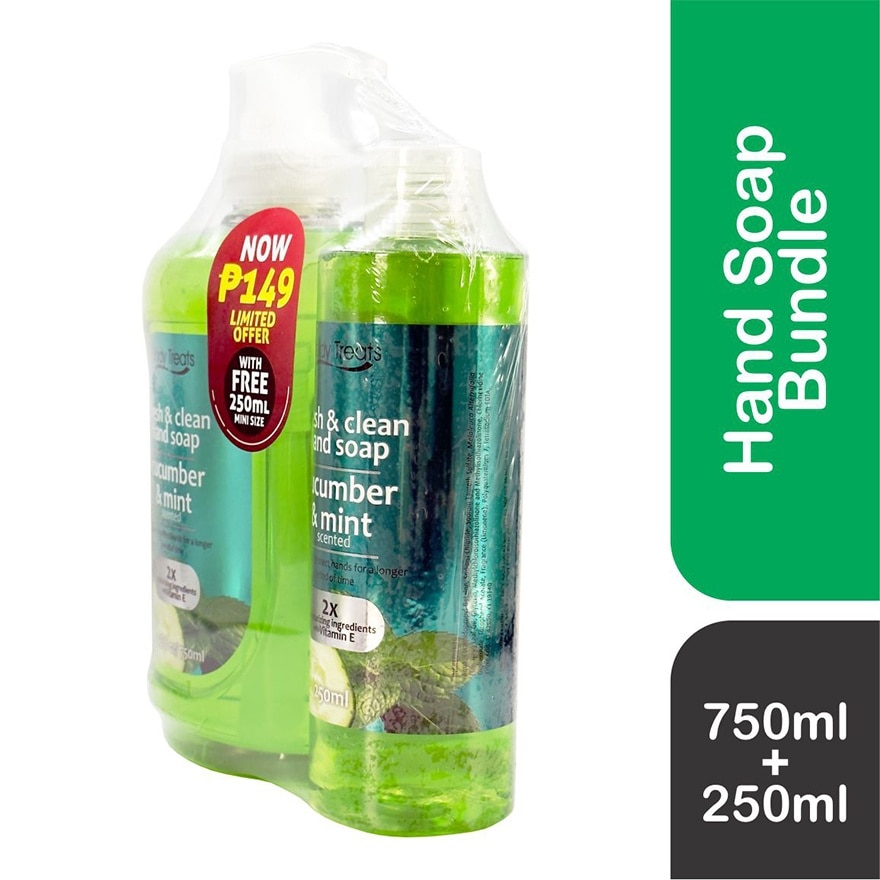 BODY TREATS Fresh & Clean Hand Soap Cucumber Mint 750ml + 250ml Bundle image