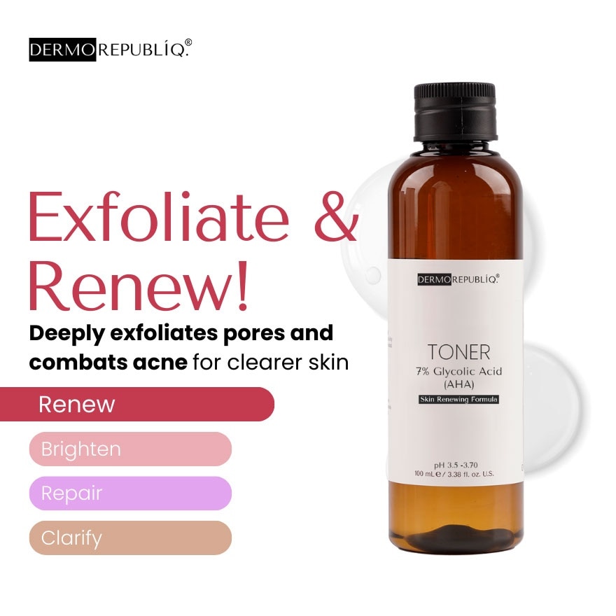 DERMOREPUBLIQ 7% Glycolic Acid (AHA) Skin Renewing Toner 100ml