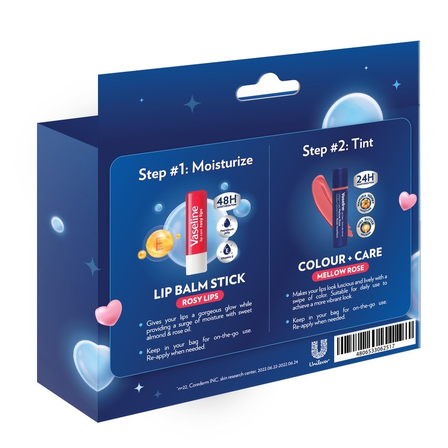 VASELINE Rosy Lips Duo Rosy Stick 4.8g + Mellow Rose 3g with Free Key Chain