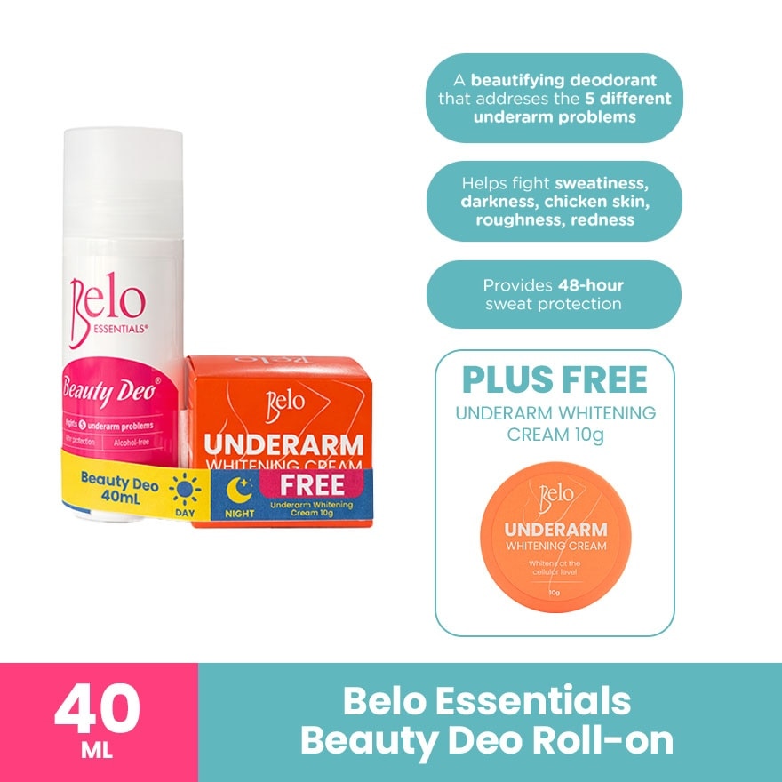 BELO Essentials Beauty Deo Roll-On & Free Underarm Whitening Cream 10g x 40ml