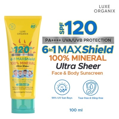 LUXE ORGANIX - LUXE ORGANIX 6in1 MAXShield 100% Mineral Ultra Sheer Face & Body Sunscreen SPF120 100ml