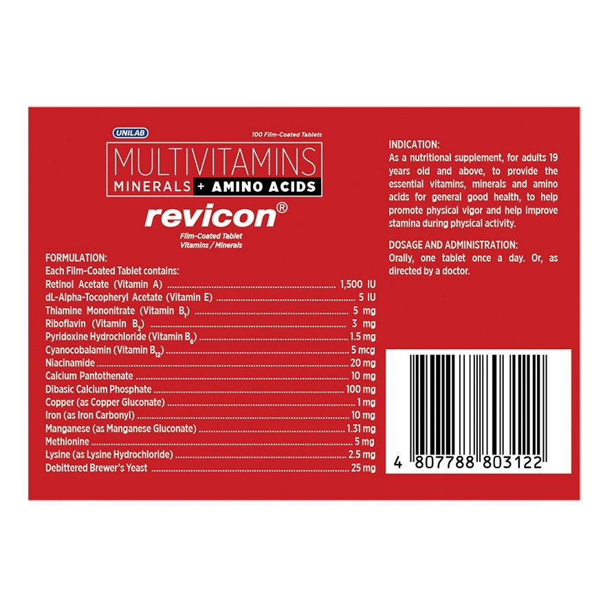 REVICON Vitamins/Mineral Film-Coated Tablet (Sold Per Piece)