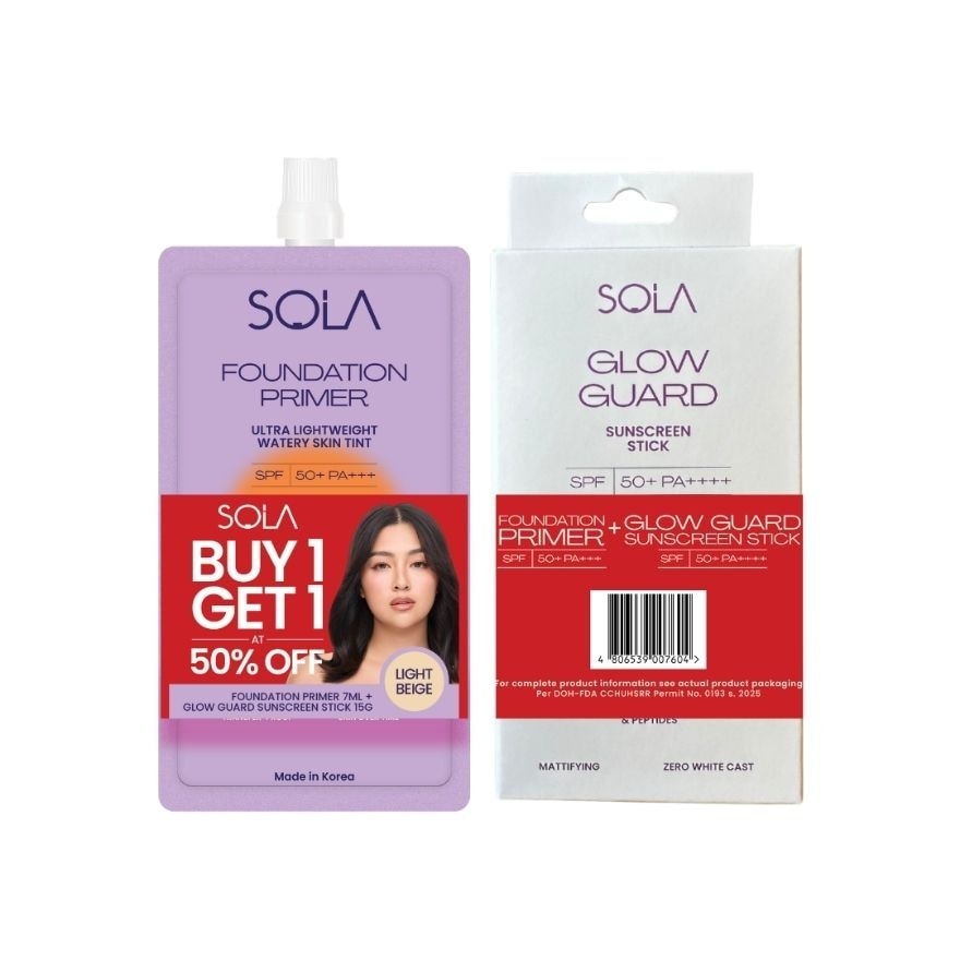 SOLA Pocket Prep Duo Foundation Primer Light Beige 7ml and Glow Guard Sunscreen Stick 15g image