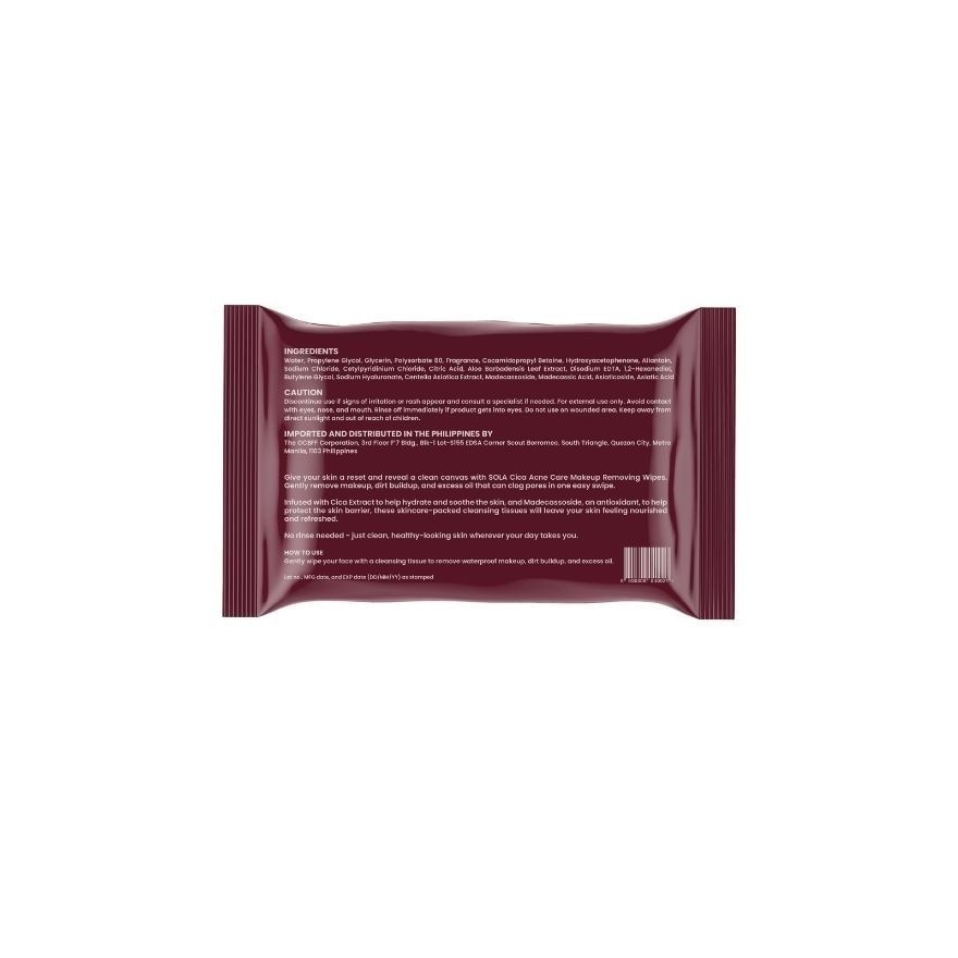 SOLA Cica Acne Care Makeup Removing Wipes 20s image