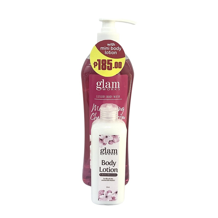 GLAMWORKSLuxury Bodywash Bundle - Moisturizing Cherry Blossom 1L + Cherry Blossom Lotion 250ml