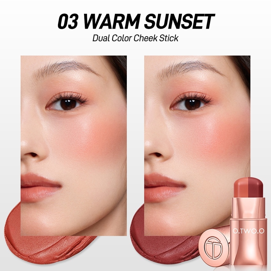 OTWOO Face Makeup Dual Colored Blush Stick 03 Warm Sunset 7g image