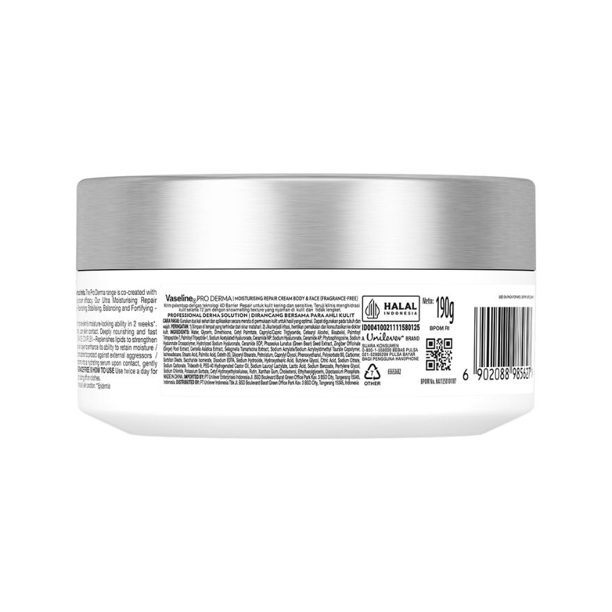 VASELINE Pro Derma Moisturising Repair Cream Fragrance Free 190g image