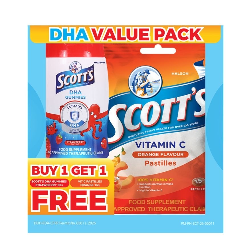 SCOTTS DHA Gummies Strawberry 60s Vitamin C Pastilles Orange 15s image