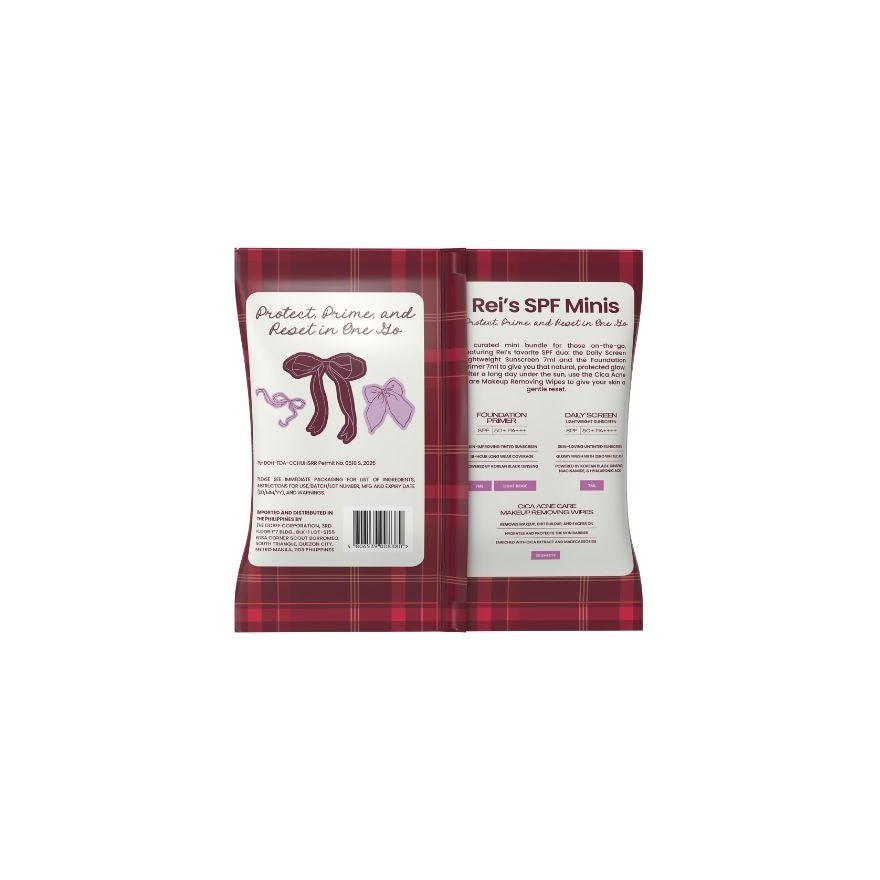 SOLA Reis SPF Minis Light Beige Primer 7ml With Daily Screen 7ml And Cica Acne Care Wipes Bundle image