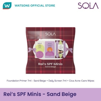 SOLA SOLA Reis SPF Minis Sand Beige Primer 7ml With Daily Screen 7ml And Cica Acne Care Wipes Bundle image