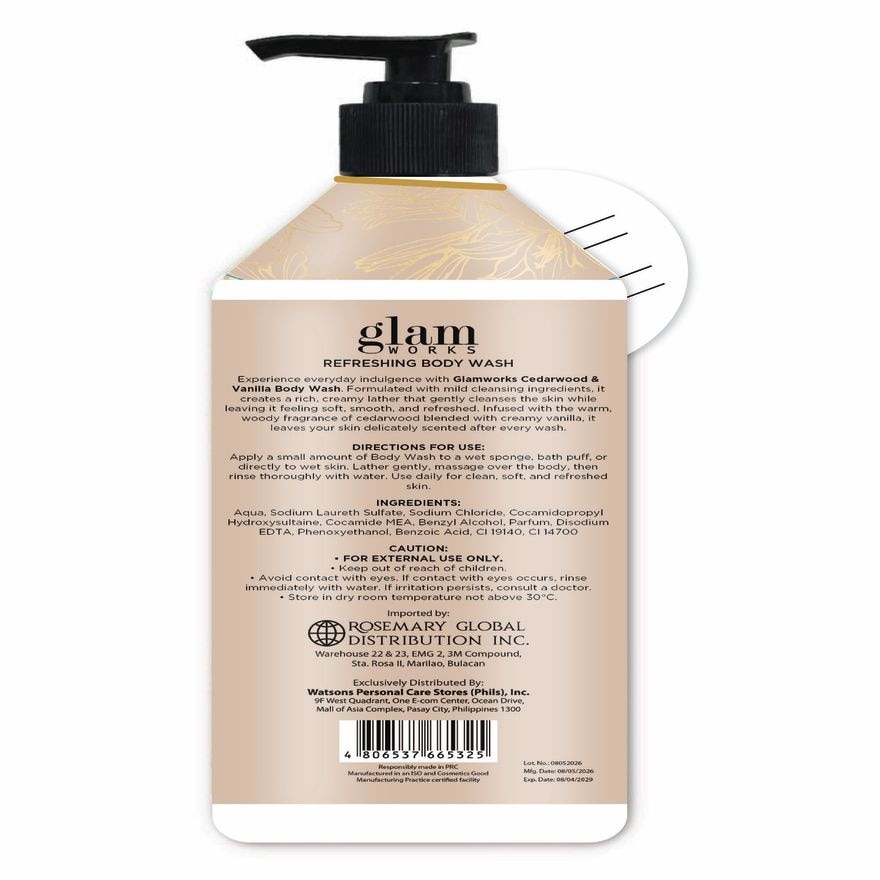 GLAMWORKS Refreshing Body Wash Cedarwood And Vanilla Scent 720ml image