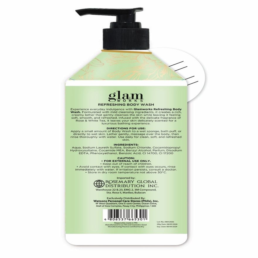 GLAMWORKS Refreshing Body Wash Rose And White Tea Scent 720ml image