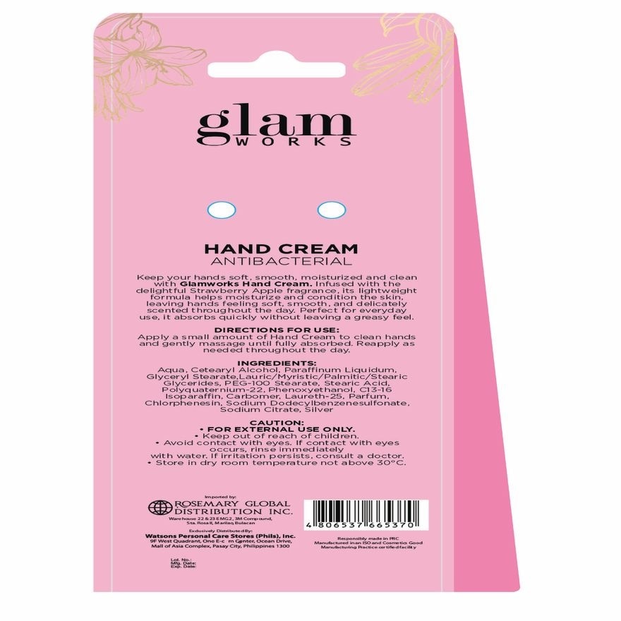 GLAMWORKS Hand Cream Antibacterial Strawberry Apple Scent 100ml image