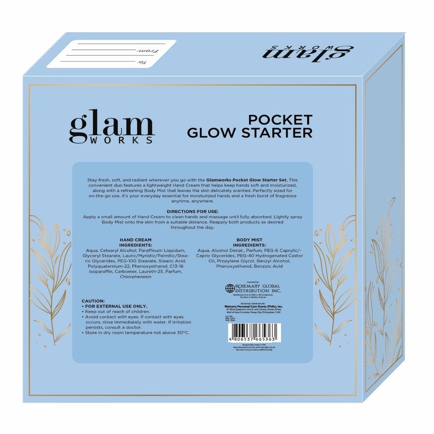 GLAMWORKS Pocket Glow Starter Hand Cream 10ml And Body Mist 10ml Gift Set image