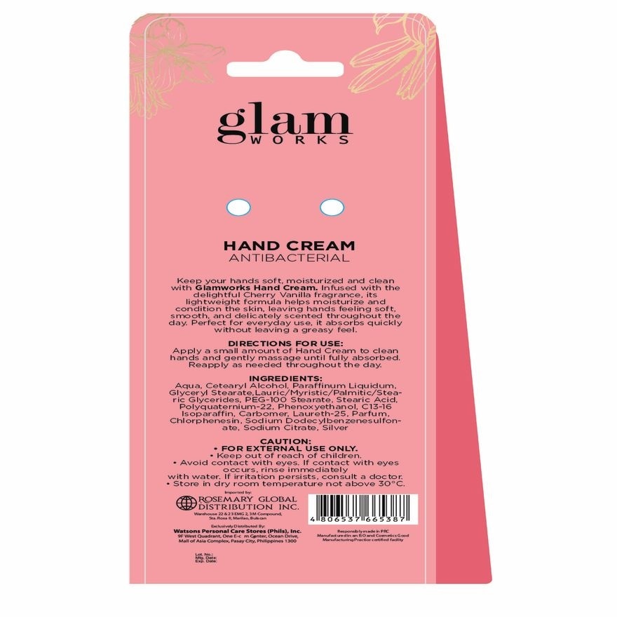 GLAMWORKS Hand Cream Antibacterial Cherry Vanilla Scent 100ml image