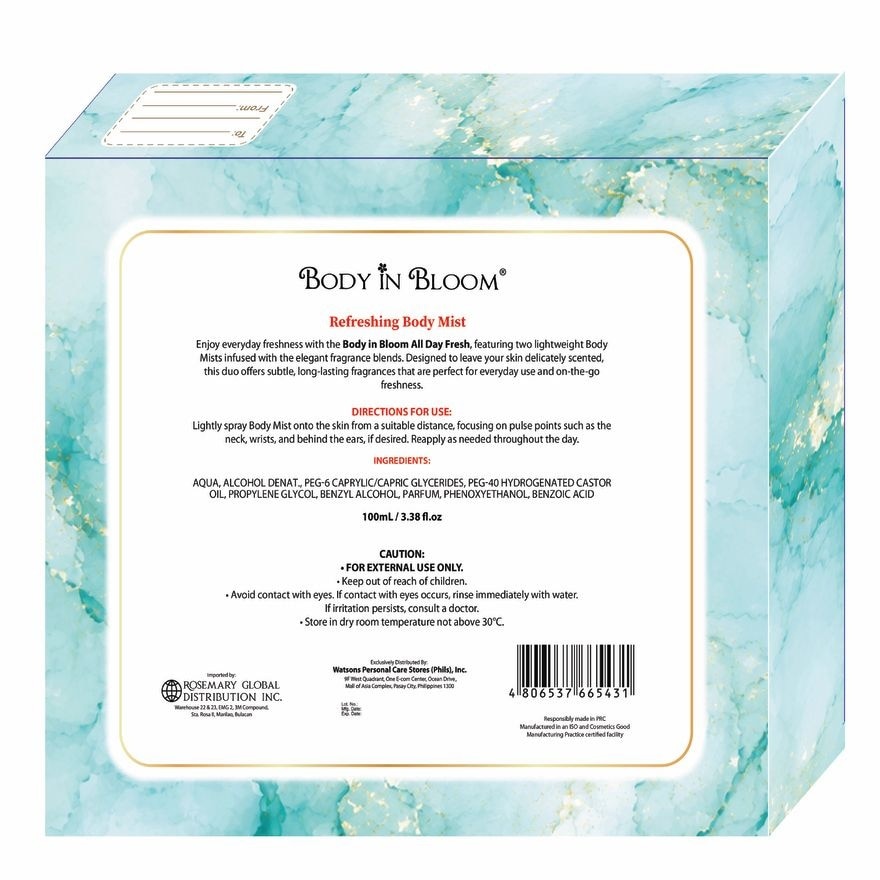 BODY IN BLOOM All Day Fresh Body Mist Duo White Lily And Cashmere 100ml Gift Set image
