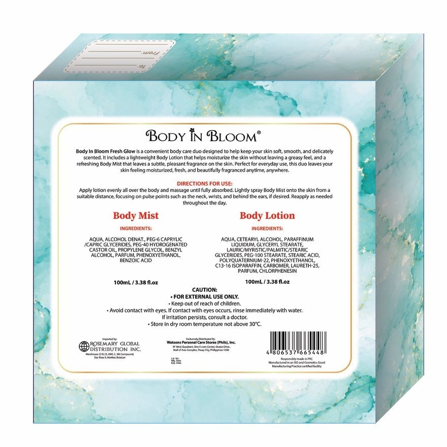 BODY IN BLOOM Fresh Glow White Tea And Jasmine Body Lotion And Body Mist 100ml Gift Set image