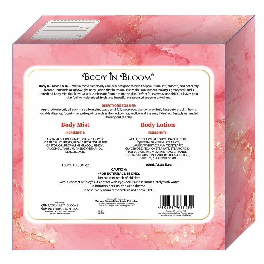 BODY IN BLOOM Fresh Glow Cherry Blossom And White Tea Body Lotion And Body Mist 100ml Gift Set image