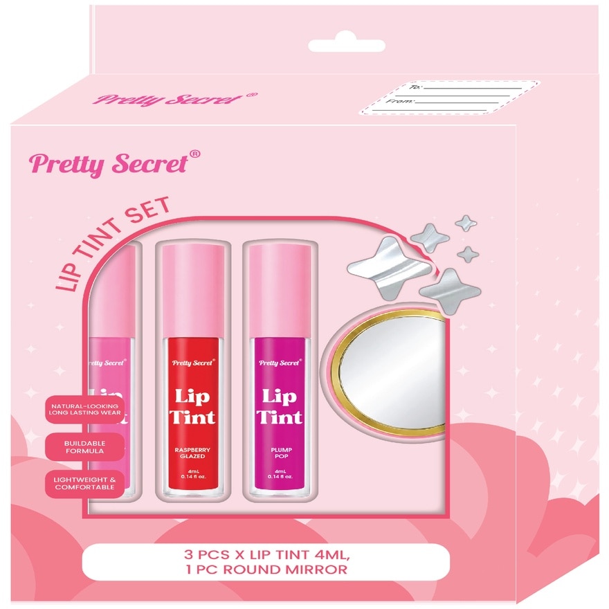 PRETTY SECRET, PRETTY SECRET Lip Tint Set 3 x 4ml with Round Mirror ...