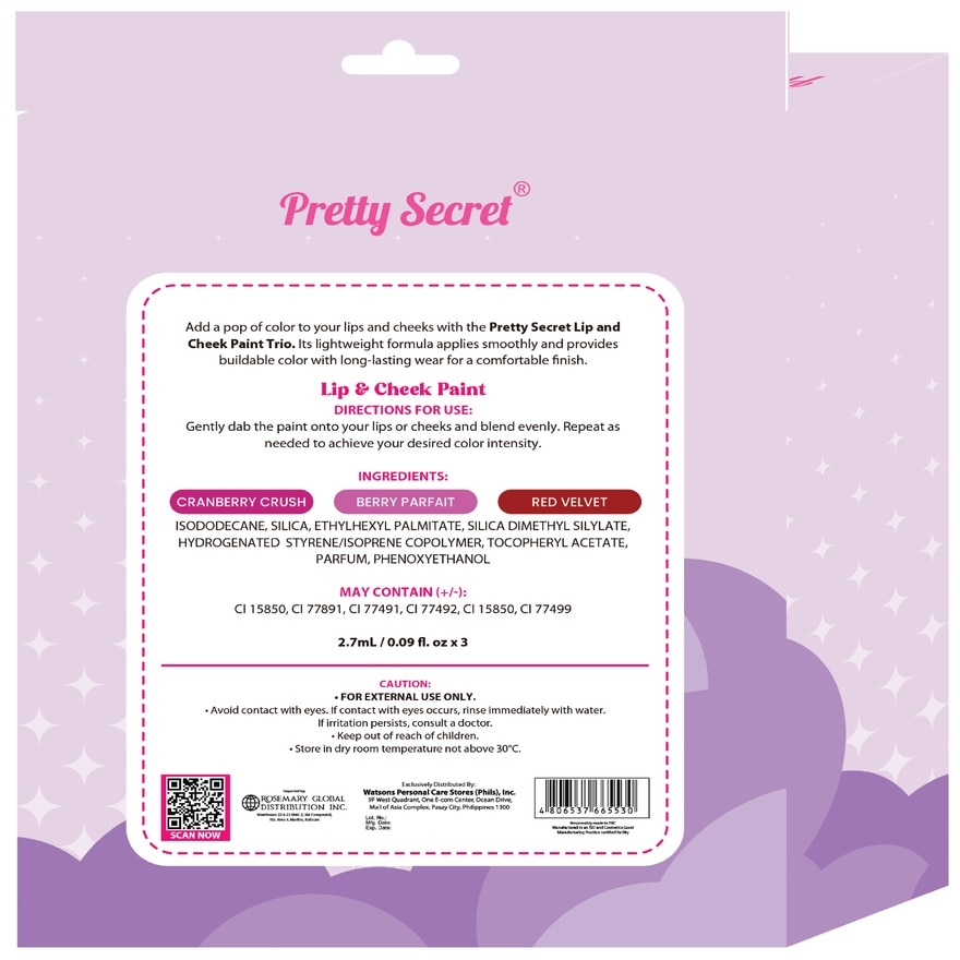 PRETTY SECRET Lip and Cheek Paint Trio Set 3 x 2.7ml image