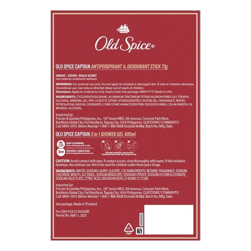 OLD SPICE Captain Invisible Stick and Shower Gel Gift Pack 73g and 400ml image