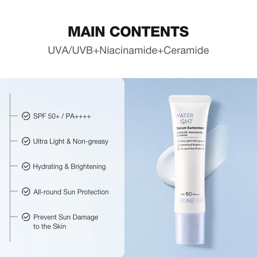 SKINEVER Water Light Serum Sunscreen SPF50+ PA++++ 30ml image