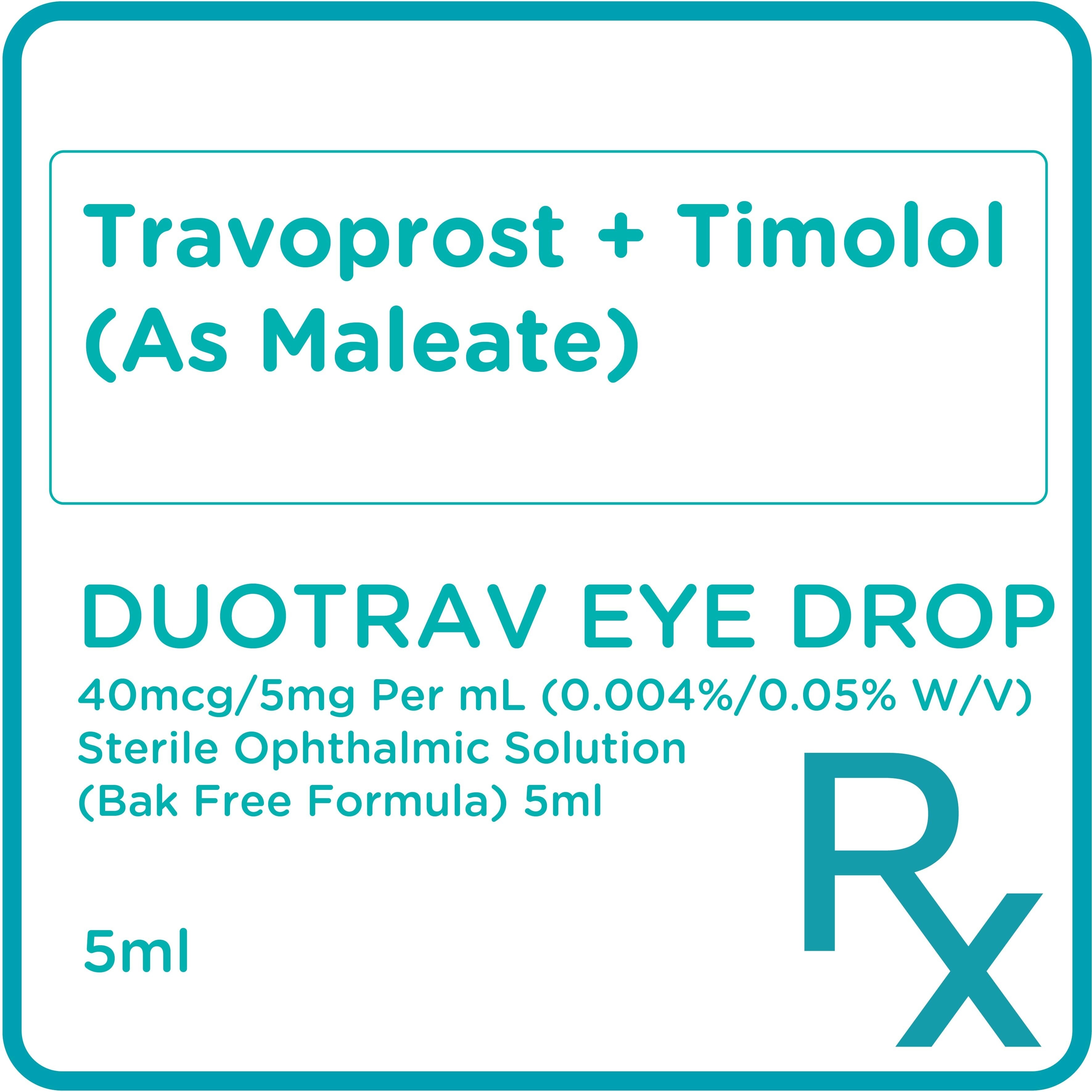 Travoprost + Timolol (As Maleate) 40mcg/5mg Per Ml (0.004%/0.05% W/V) Sterile Ophthalmic Solution (Bak Free Formula) 5ml [Prescription Required]