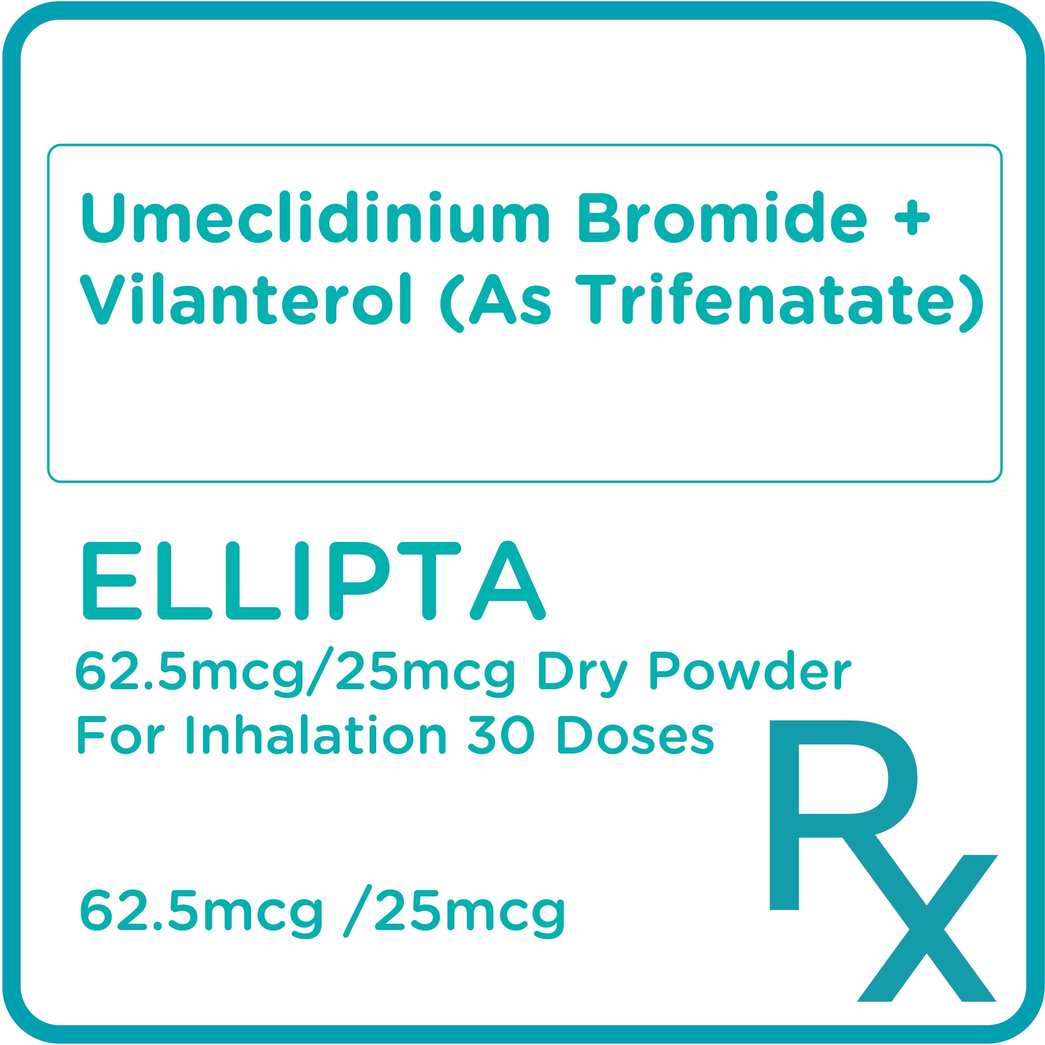 Umeclidinium Bromide + Vilanterol (As Trifenatate) 62.5mcg/25mcg Dry Powder For Inhalation 30 Doses [Prescription Required]