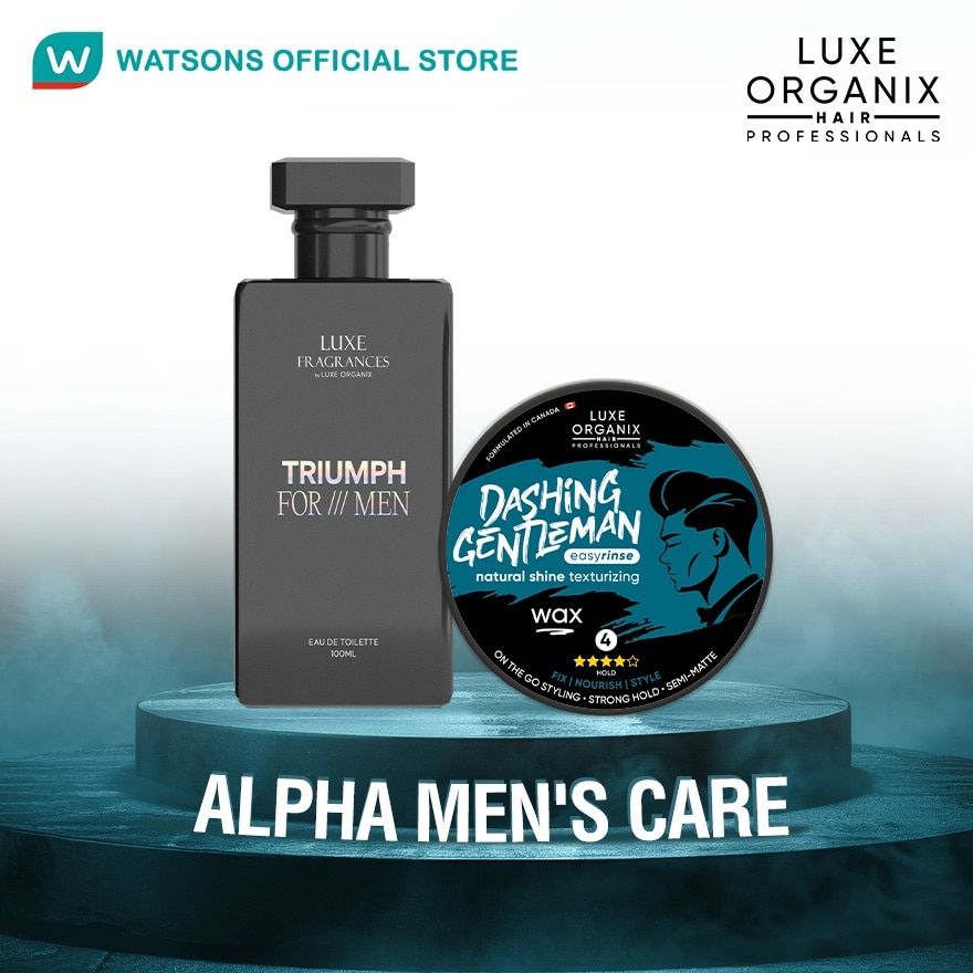 LUXE ORGANIX Triumph For Men Eau De Toilette & Dashing Gentleman Wax Alpha Mens Care Duo