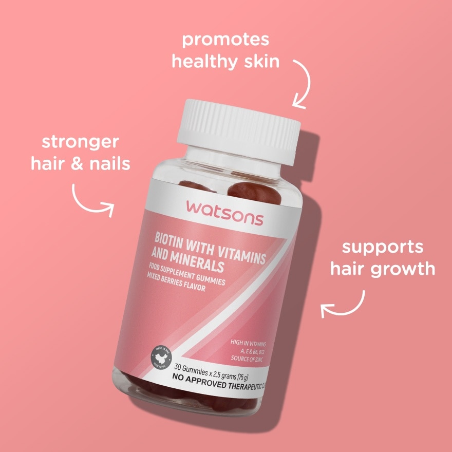 WATSONS Biotin with Vitamins and Minerals Mix Berries 30s Gummies x 2.5g