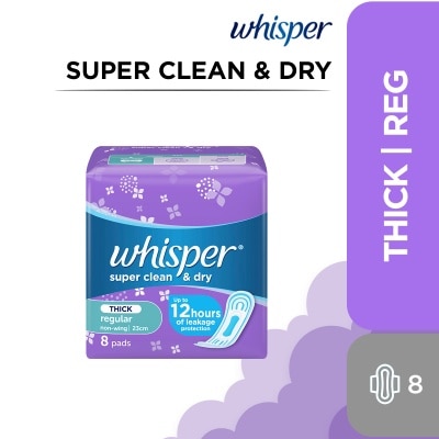 WHISPER Super Clean & Dry Diaper Flow Non-Wings 8 Pads [SANITARY NAPKIN]