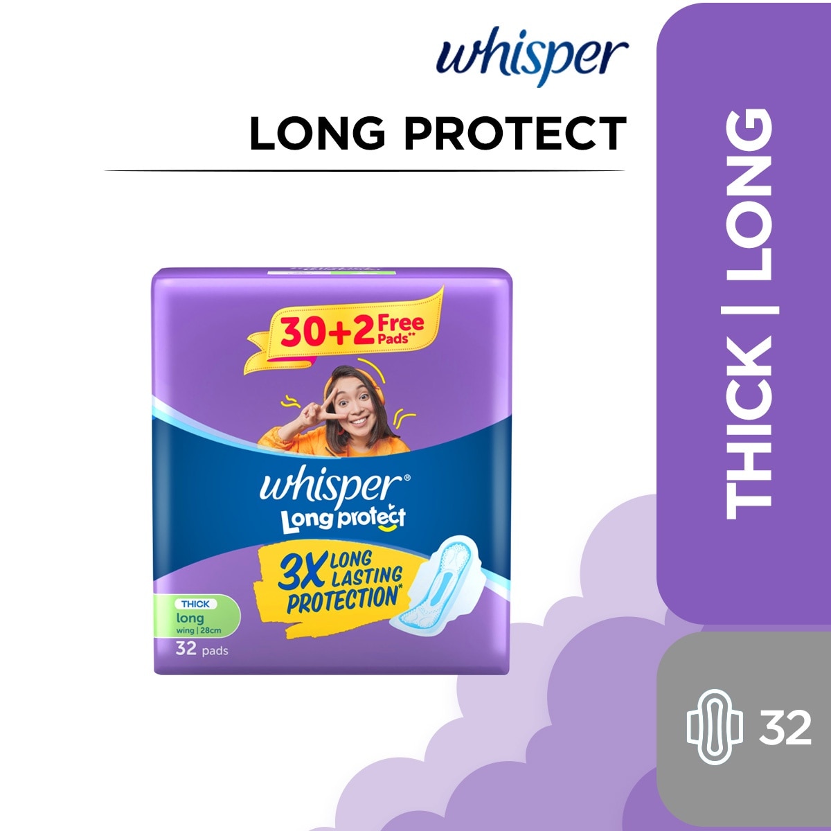 WHISPER Long Protect with Wings 32s