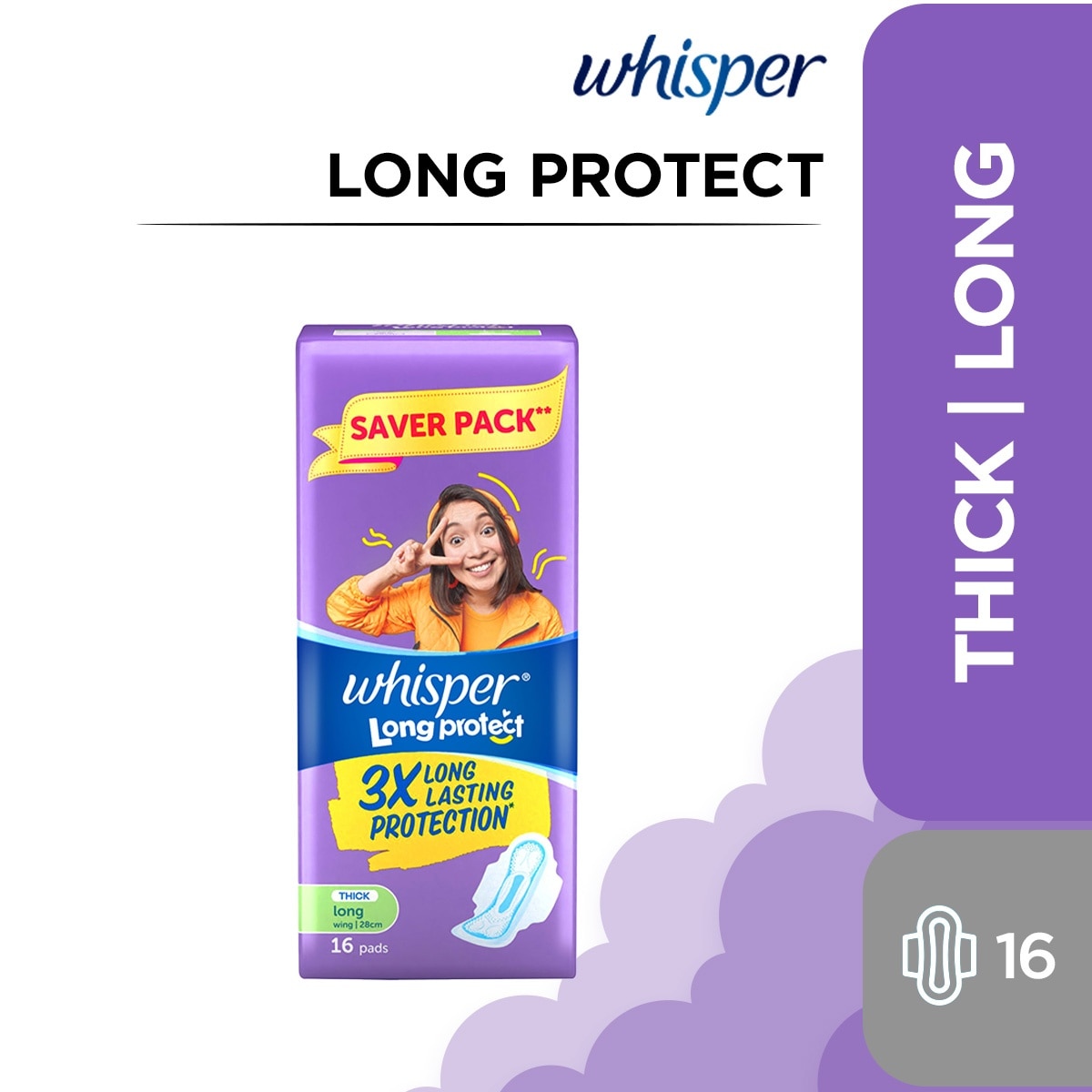 WHISPER Long Protect with Wings 16s