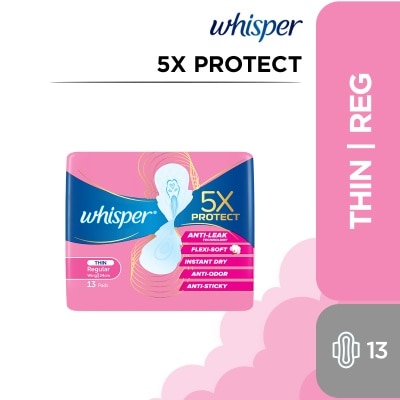 WHISPER WHISPER 5x Protect Thin Regular Wing Sanitary Pads 24cm 13 pads