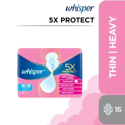 WHISPER WHISPER 5x Protect Thin Heavy Wing Sanitary Pads 28cm 16 pads