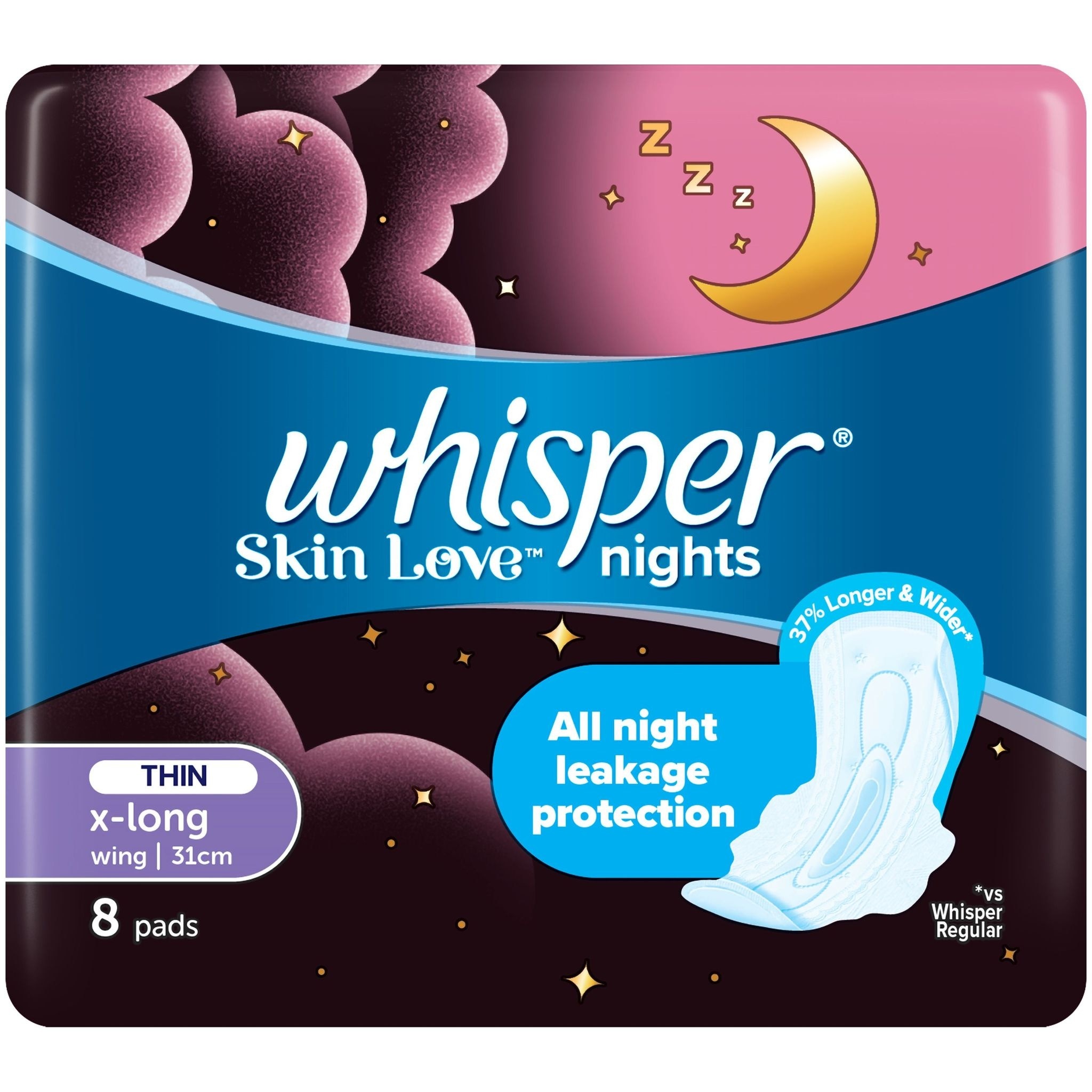WHISPER Skin Love All Night X-Long Ultra Slim With Wings 31cm 8s [SANITARY NAPKIN]