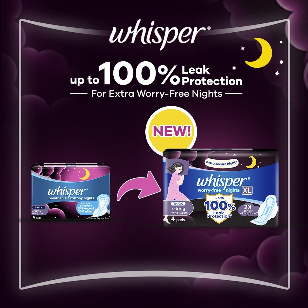 WHISPER Worry Free Nights Extra Long with Wings 4s