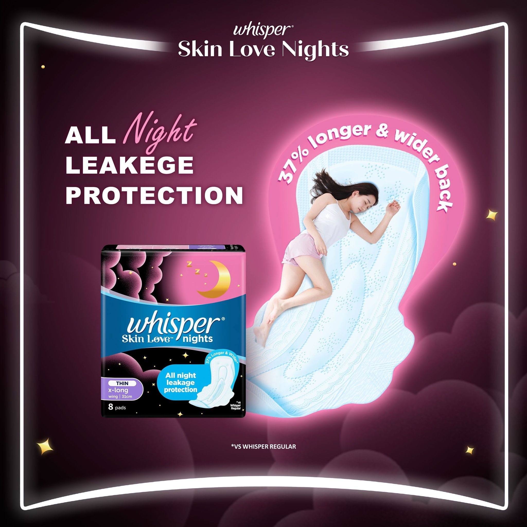 WHISPER Skin Love All Night X-Long Ultra Slim With Wings 31cm 8s [SANITARY NAPKIN]