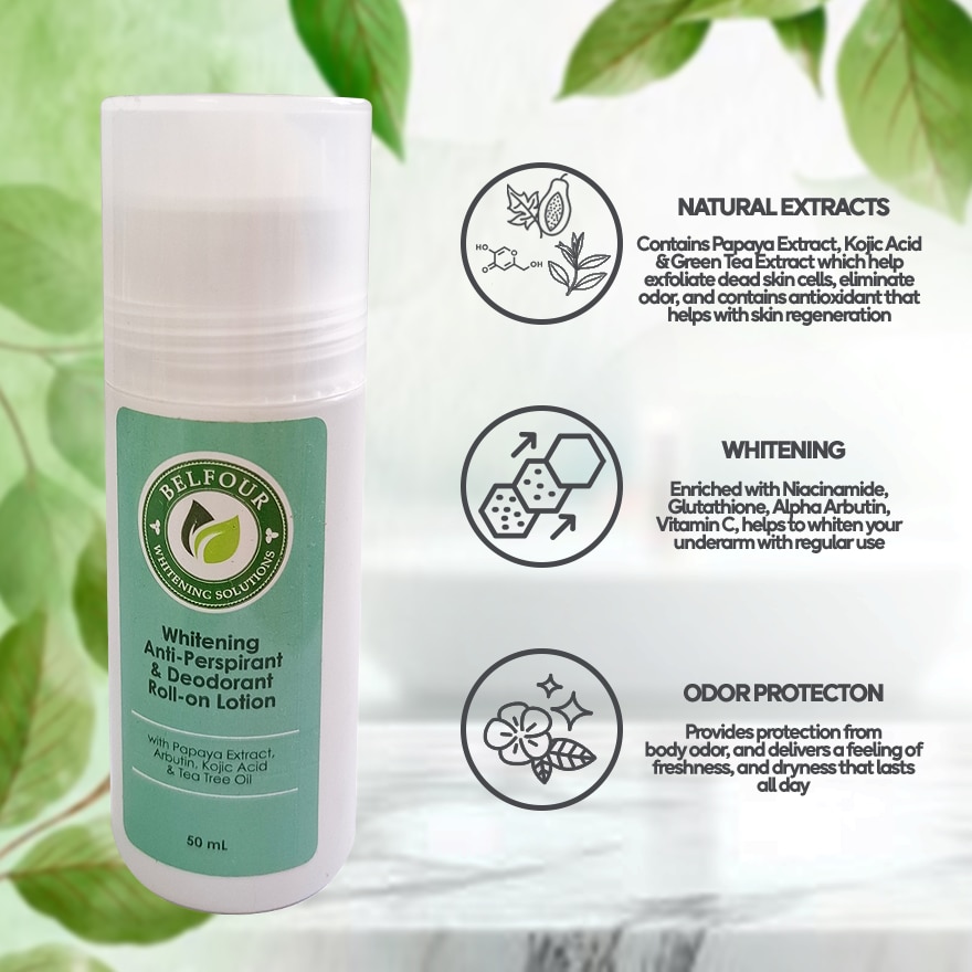BELFOUR Whiteing Anti-Perspirant & Deodorant Roll-On Lotion 50g