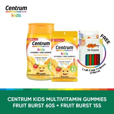 CENTRUM Centrum Kids Gummies Fruit Burst 60s & 15s w/ FREE Crayons