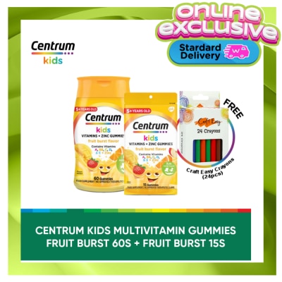 CENTRUM Centrum Kids Gummies Fruit Burst 60s & 15s w/ FREE Crayons