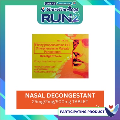 DECOLGEN DECOLGEN Phenylephrine HCl 10mg Paracetamol 500mg Chlorphenamine maleate 2mg Tablet Sold Per Piece image