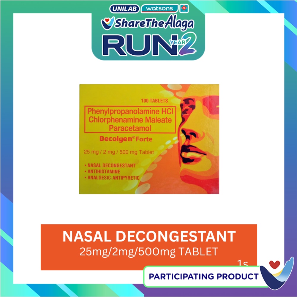 DECOLGEN Phenylephrine HCl 10mg Paracetamol 500mg Chlorphenamine maleate 2mg Tablet Sold Per Piece image